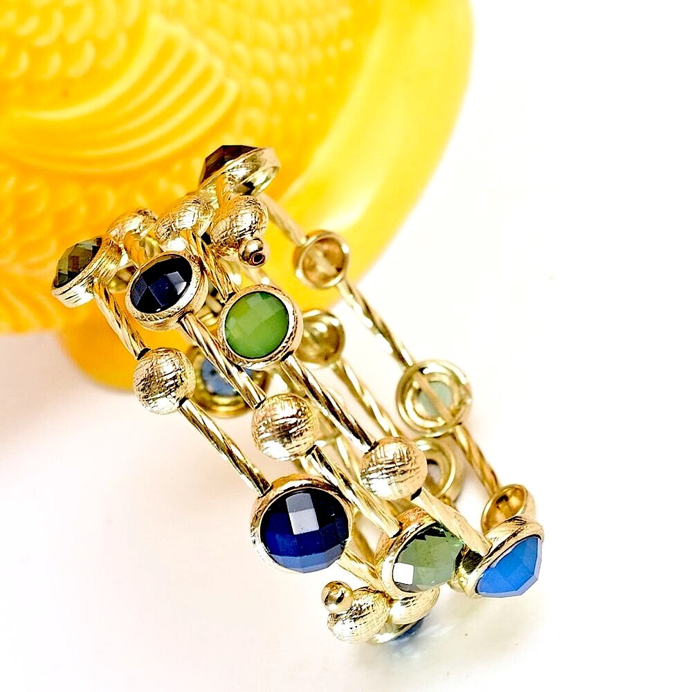 PRETTY Blues, Green & Gold Multi-Colored Coil Bracelet - Picture 5 of 5